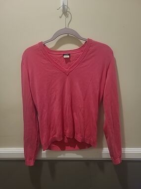Vtg J.Crew Womens Pink Medium Long Sleeve 100% Cotton Vneck Sweater